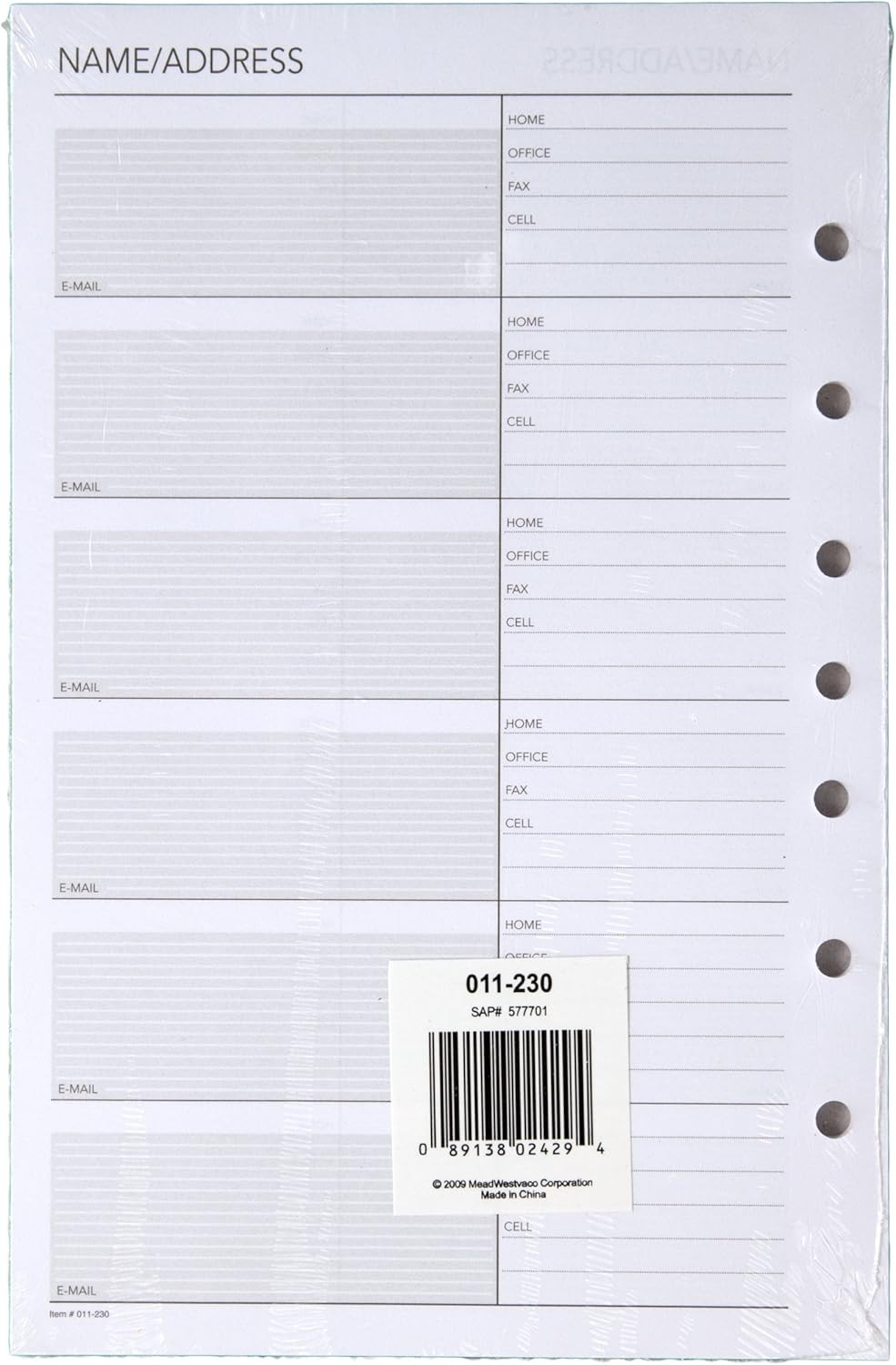 AT-A-GLANCE Day Runner Telephone and Address Pages, Refill, Loose-Leaf, Undated,