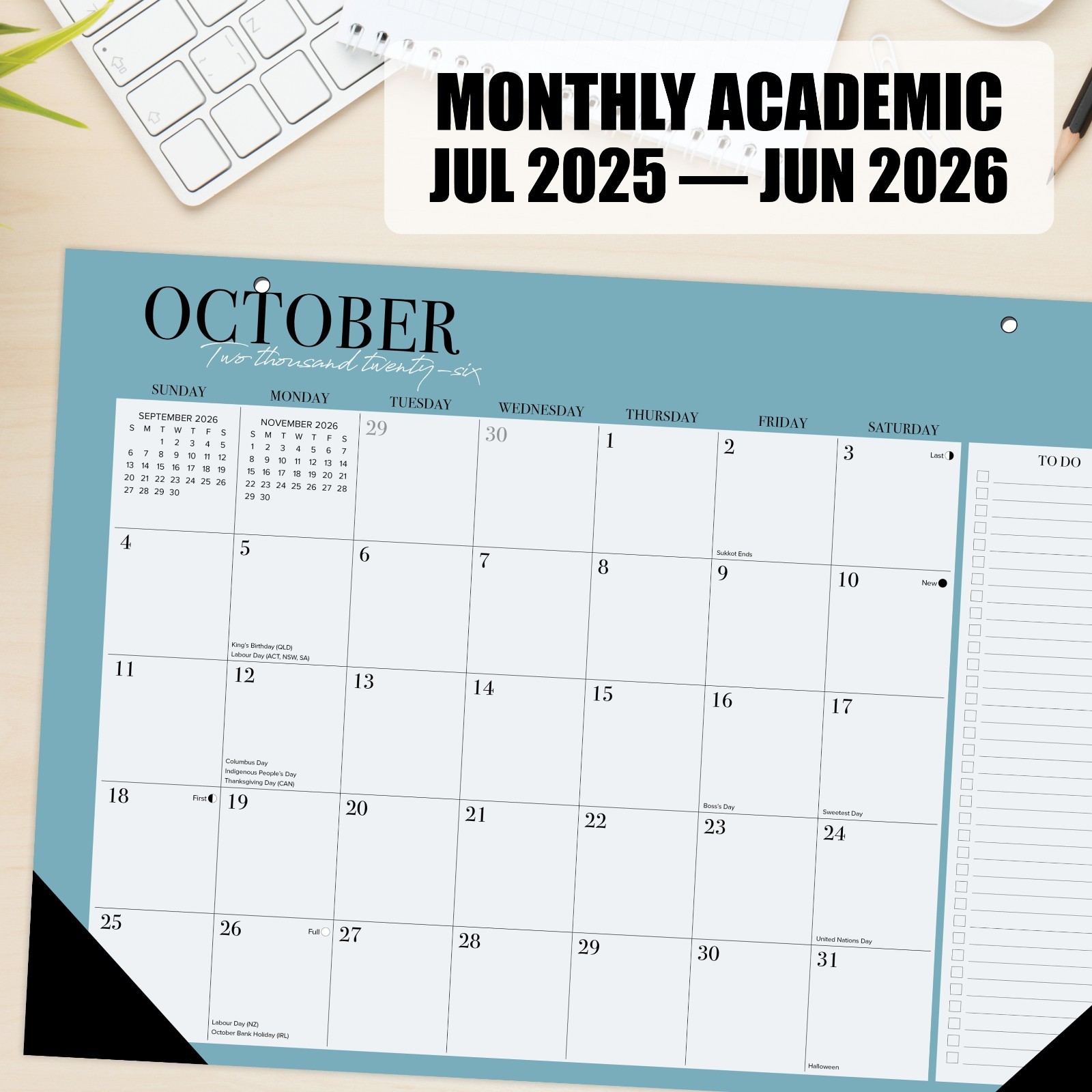Urban Chic Academic Year July 2026 – June 2027 17″ x 12″ Small Monthly Deskpad