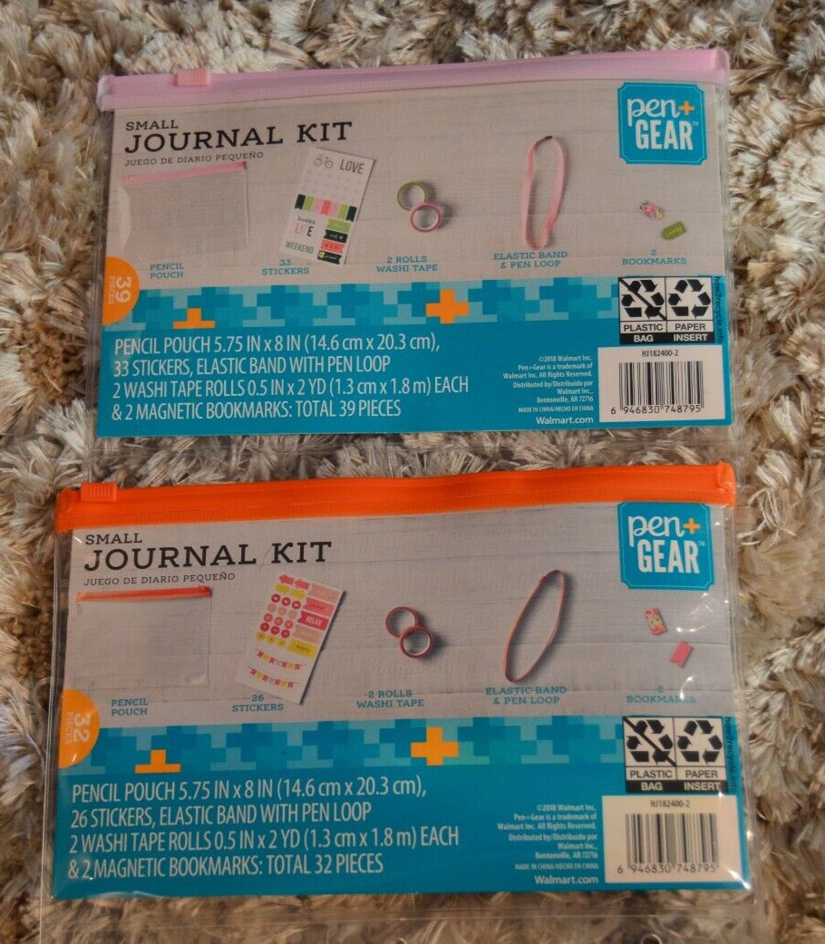 Lot 2 Small Journal Kit Pink Pouch 39pcs Orange Pouch 32pcs Stickers Washi Tape