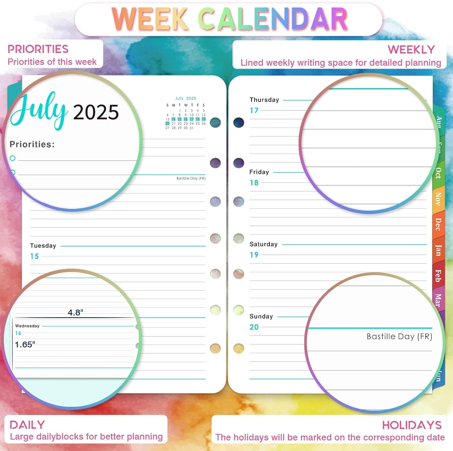 2025-2026 Planner Refills – from July Multicolor