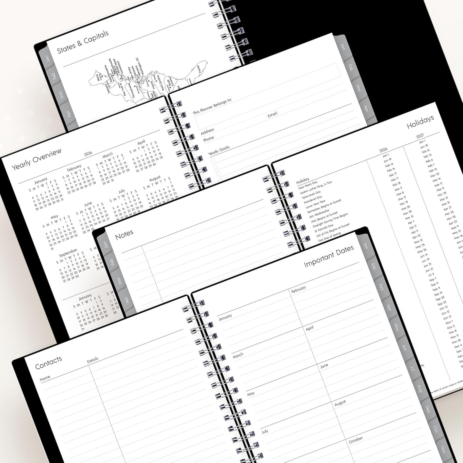 2026 Wirebound Planner – Monthly/Weekly Layouts, Flexible Cover, 5″ x 8″