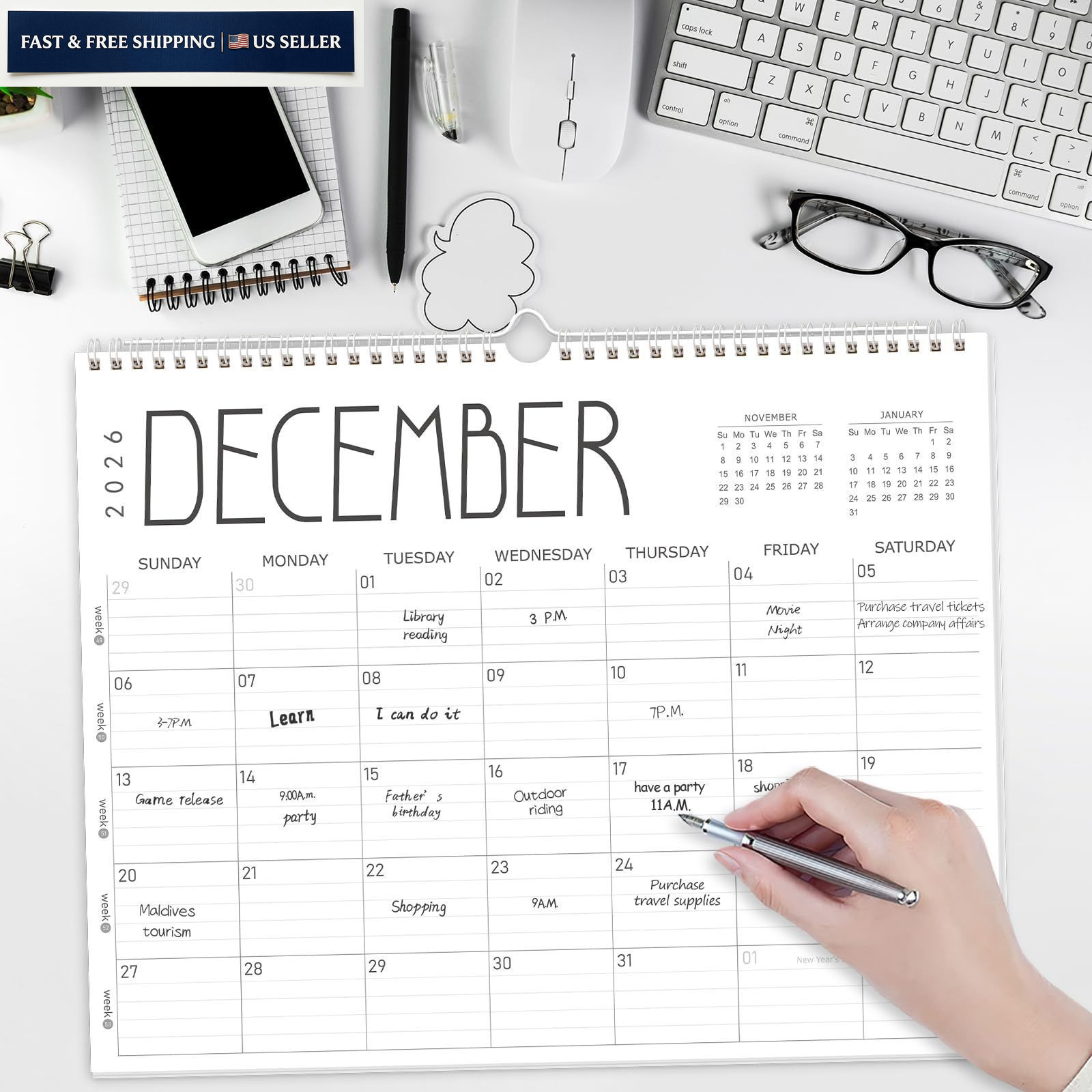 GuassLee Wall Calendar 2026, 2026-2027 14″x11″, Jun 12month