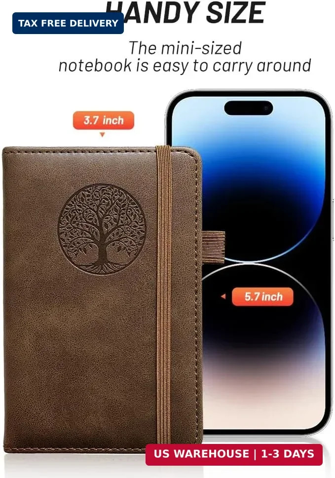 Small Pocket Notebook, Leather Journal Mini (Brown)