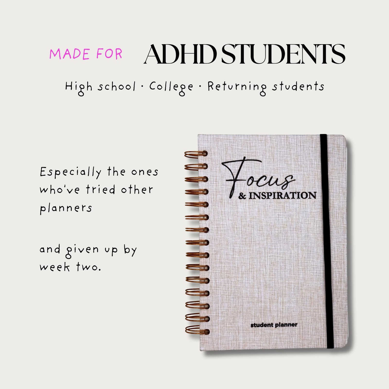 ADHD Student Planner – Undated A5 Study Letter (8.5 x 6.5 inches), Neutral