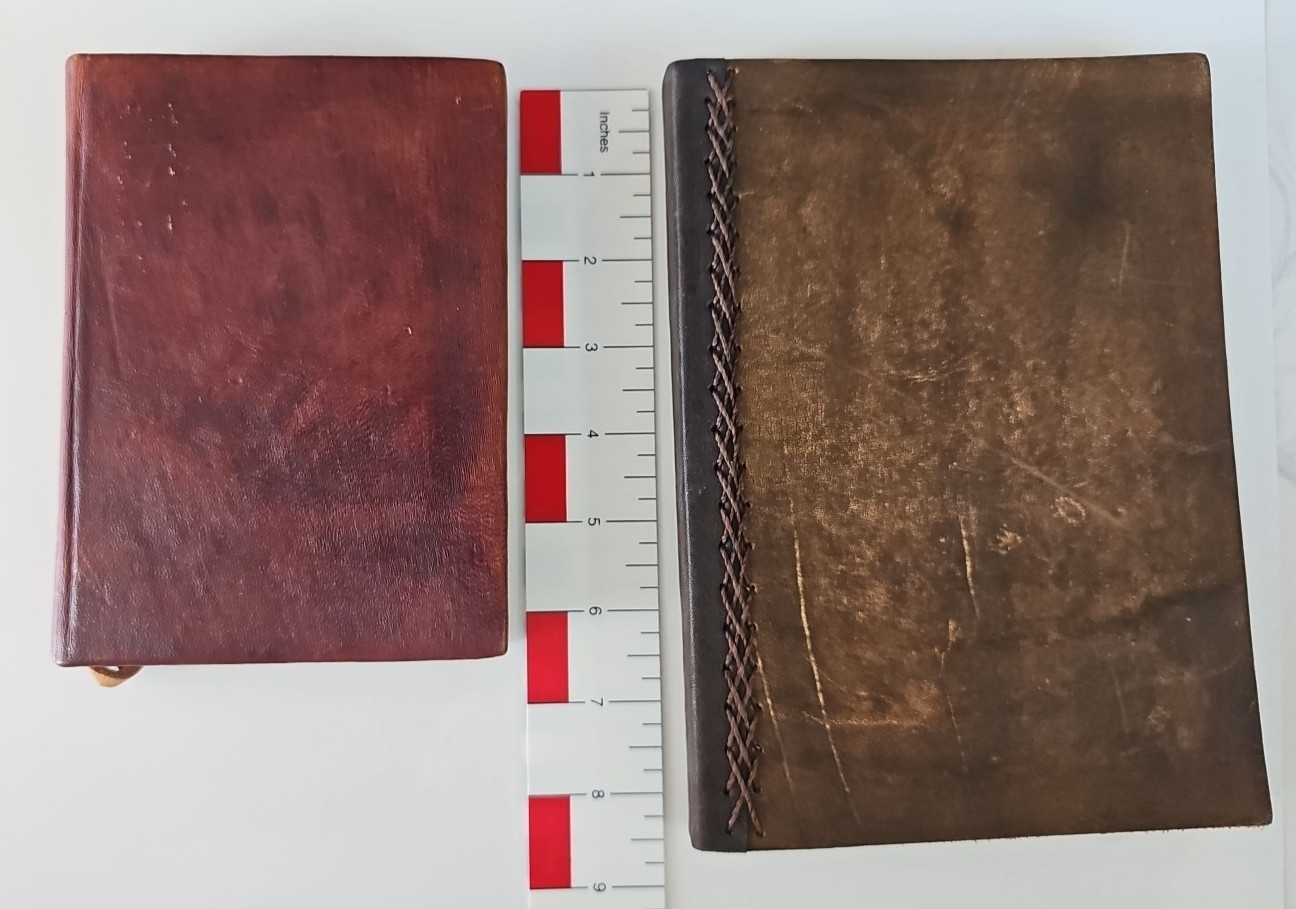 Lot of 2 Tooled Handmade Leather Blank Journals Brown Unlined (Almost Unused)