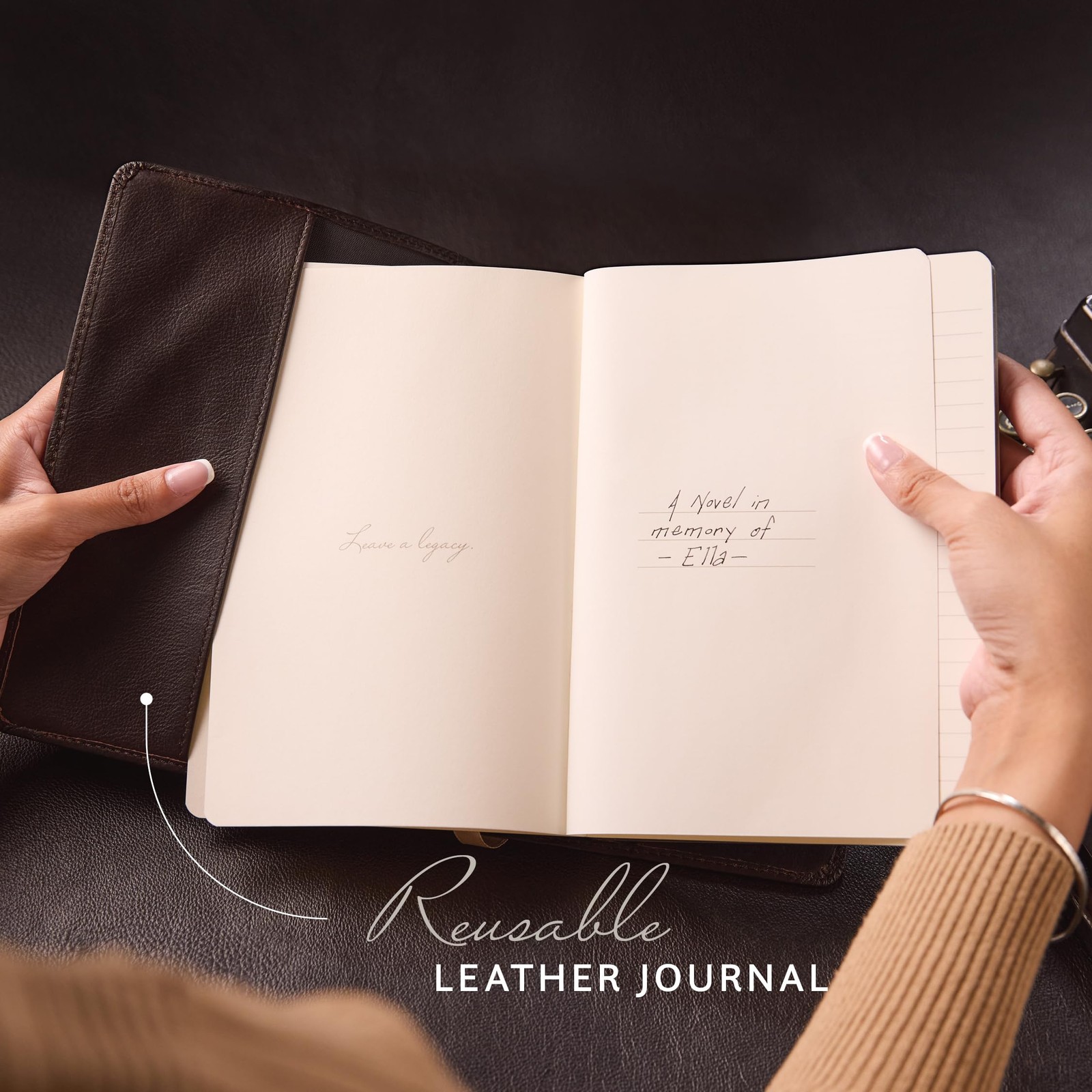 Refillable Journal Figaro Red Full Grain Leather 8″ x 5.75″ – 160 Lined Pages