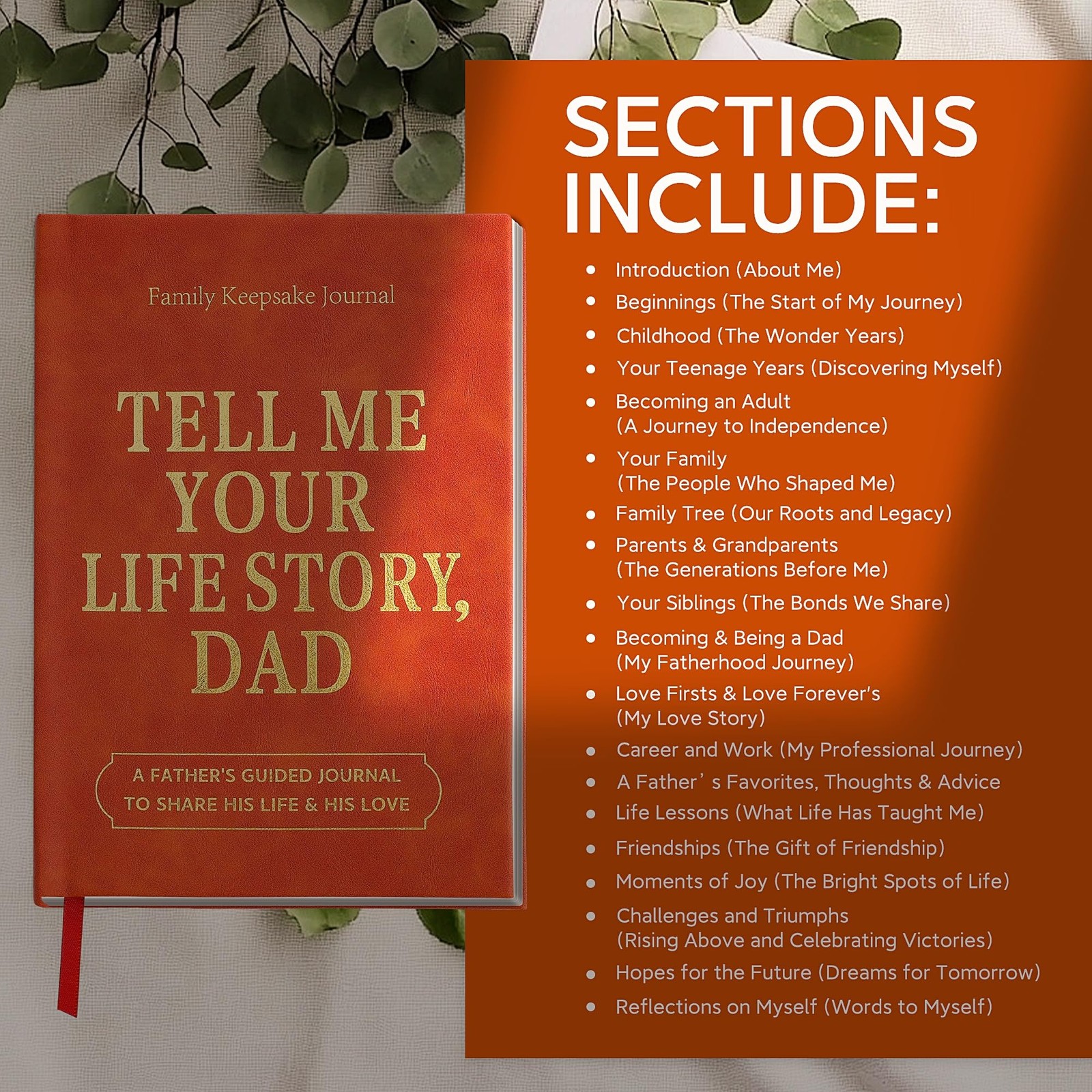 Dad Tell Me Your Life Story Leather 8.5*6.5 inch, Brown and Golden