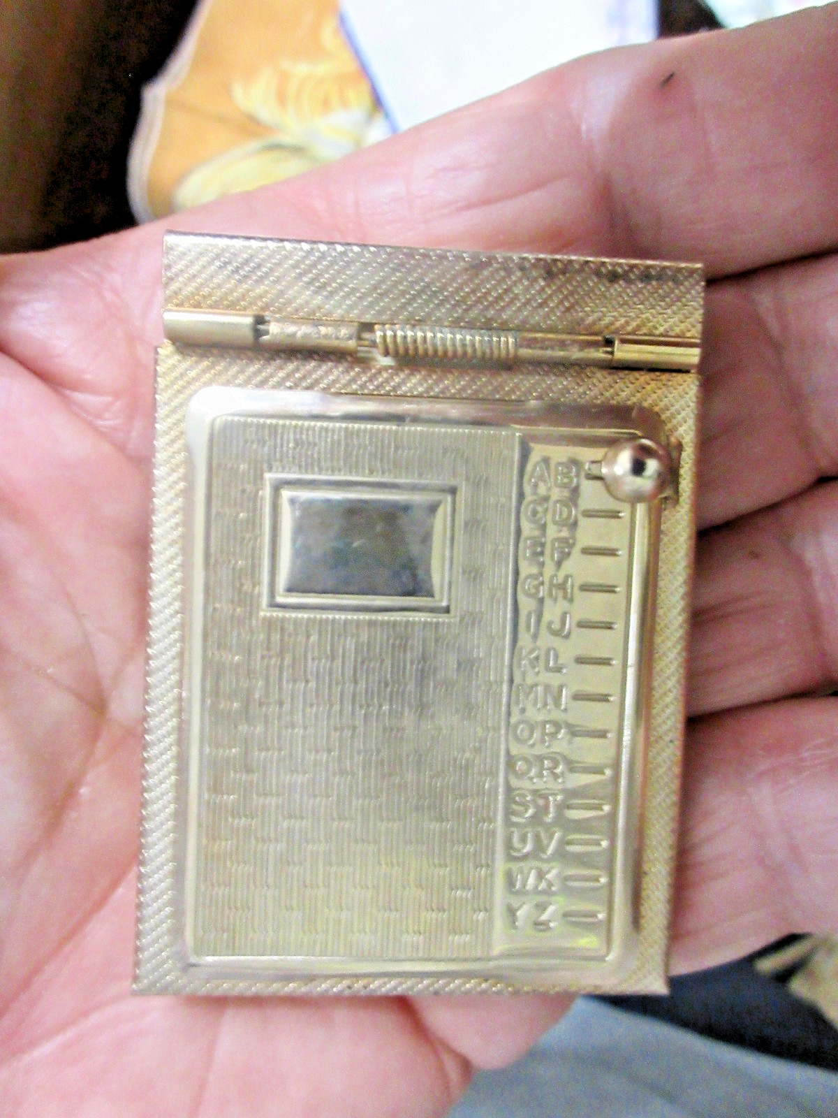 Petite American Boxed Metal Pop Up Mini Pocket Index Address 14 kt Gold Plate