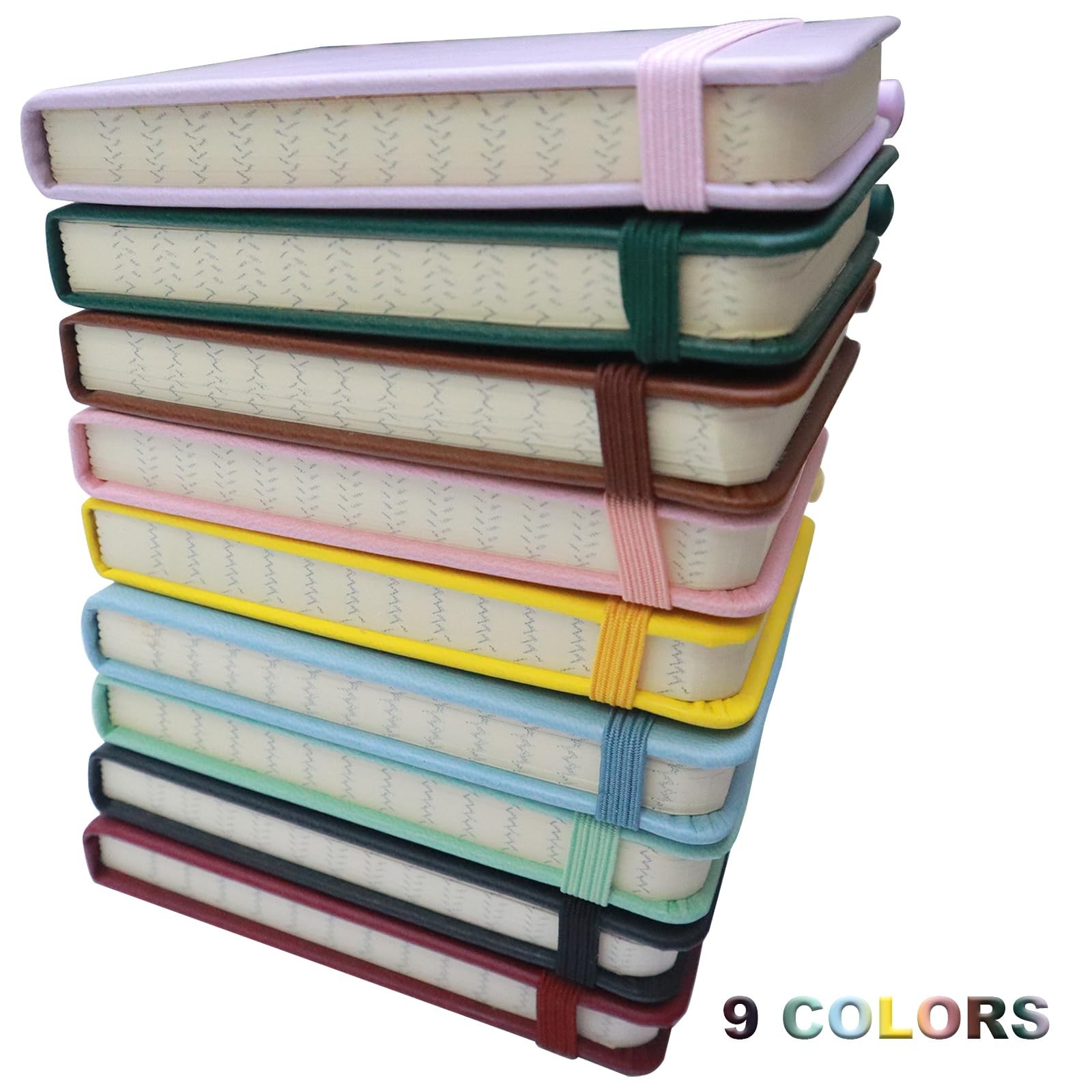 Mini Notebook with Pen and Elastic Band, Pocket Size A7 PU Leather Hardcover