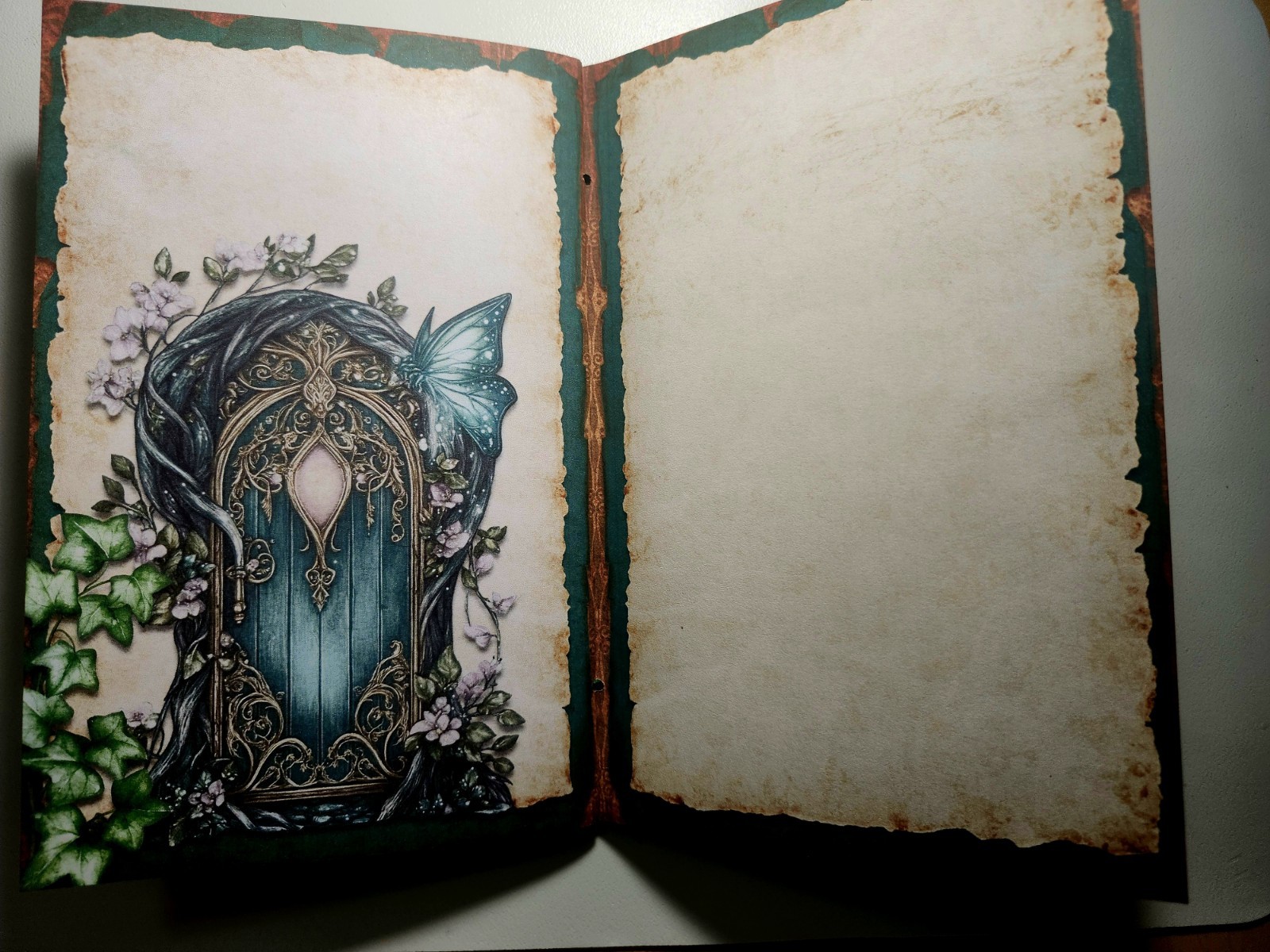 Junk Journal Blank Booklet “FANTASY FOREST” Handmade Fairies Lg 8.5″x5.5″ 40pg