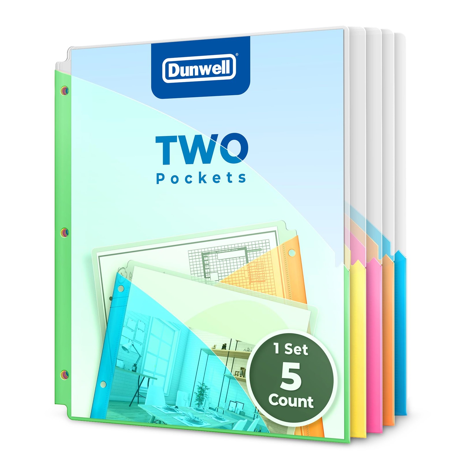 3 Ring Binder Pocket (1 Set, 5 Count) No Tab, Plastic Slash File Jackets for …