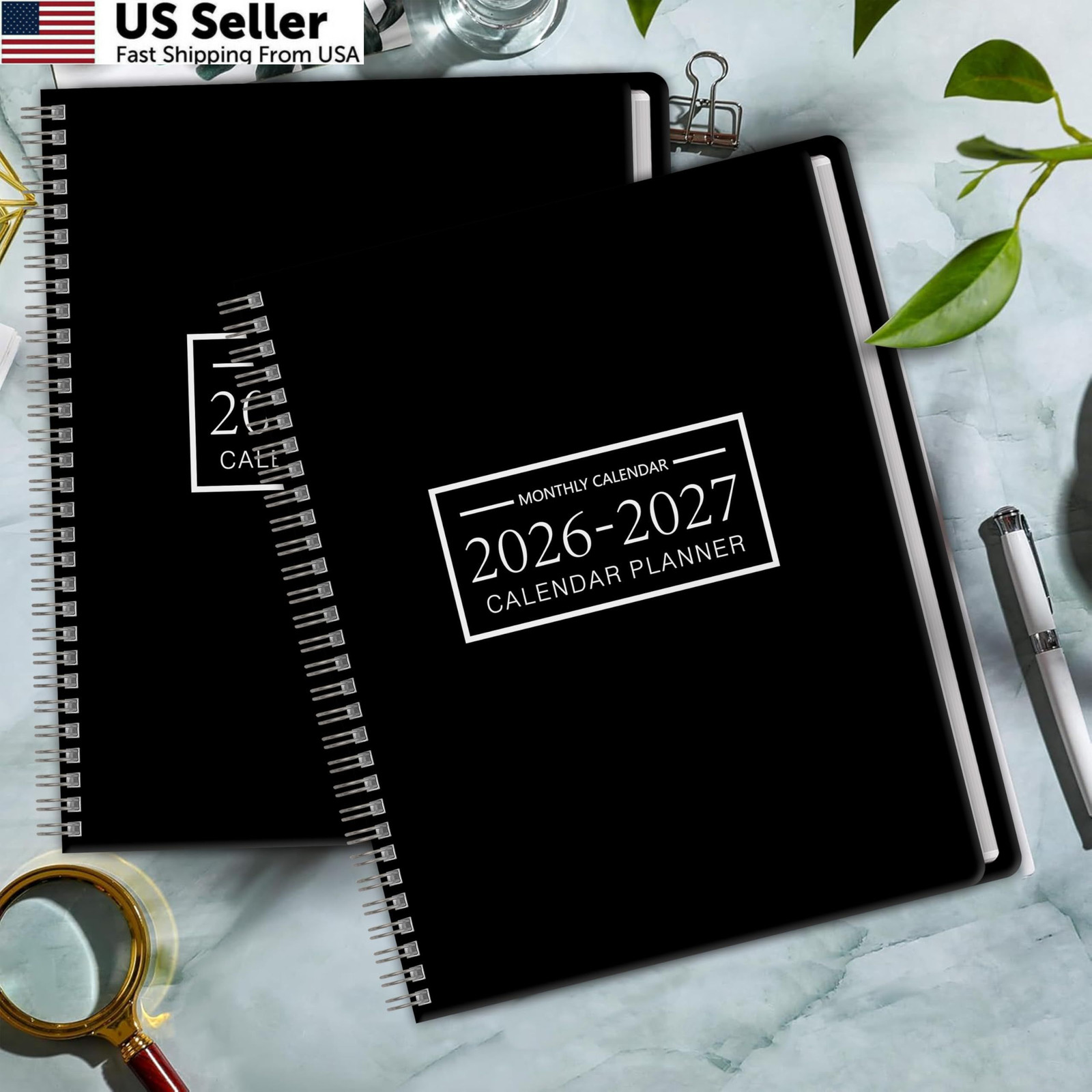 Monthly Planner 2026-2027, 2 year calendar A4( Jan 2026-Dec 2027 ), Black