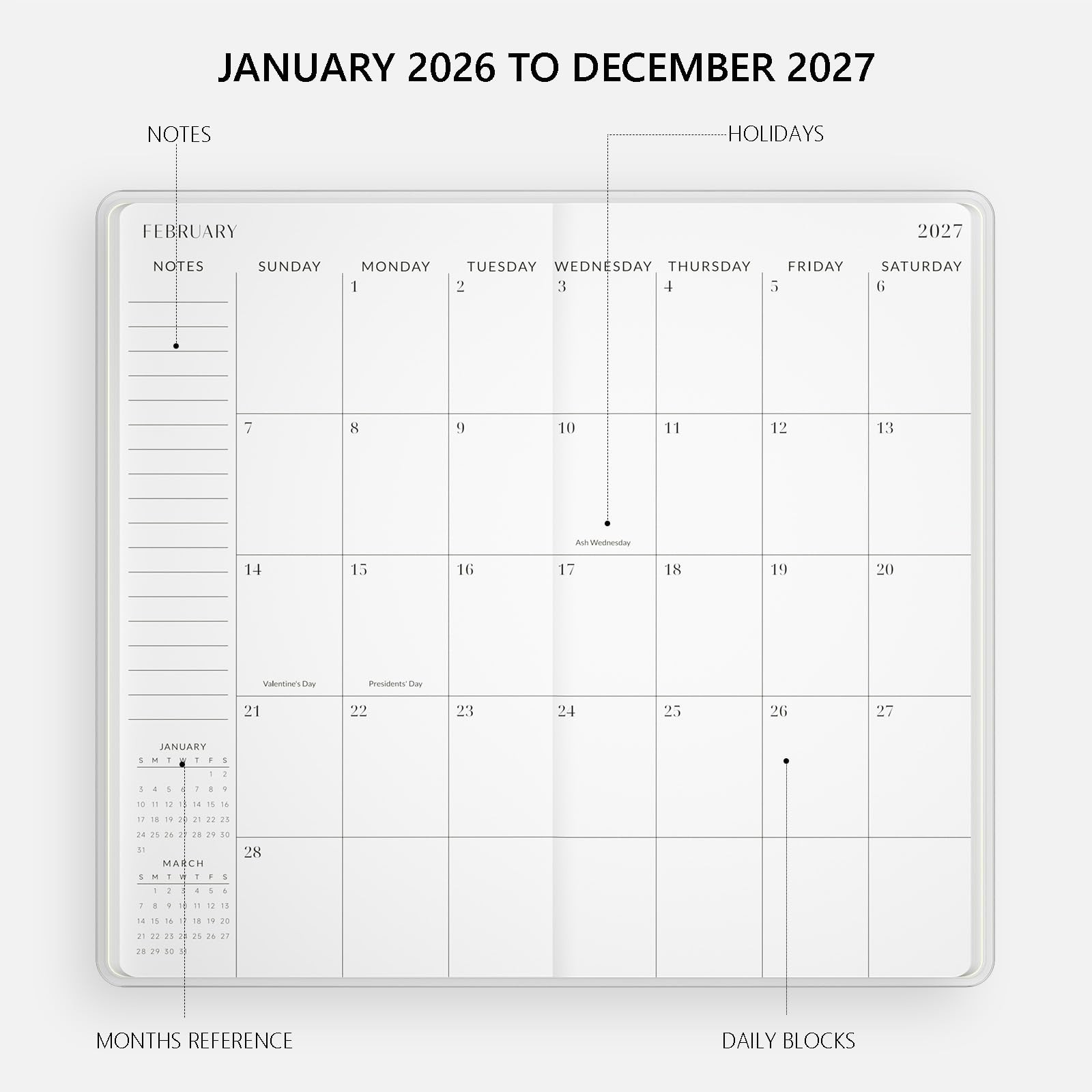 2026 2027 Pocket Monthly Planner 2 Year Small PVC Floral Cover 3.5×6.4