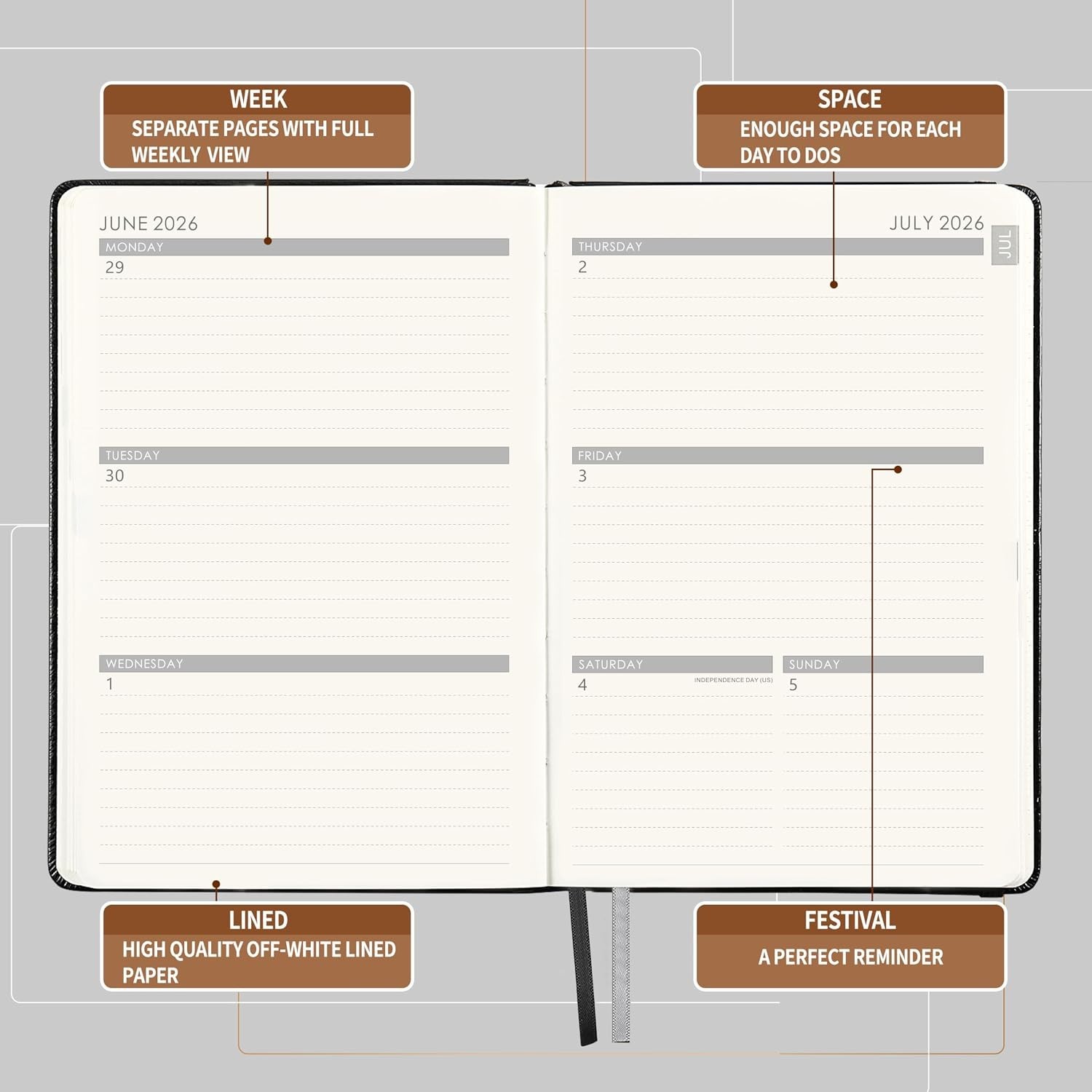 Compact 2026-2027 Planner with Inner Pocket & Pen Loop for Ultimate Organization