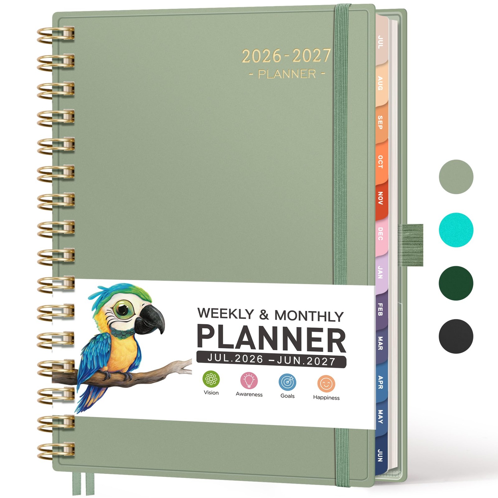 Academic Planner 20262027 Weekly Monthly 12 Month Tabs A5 Size Light Green