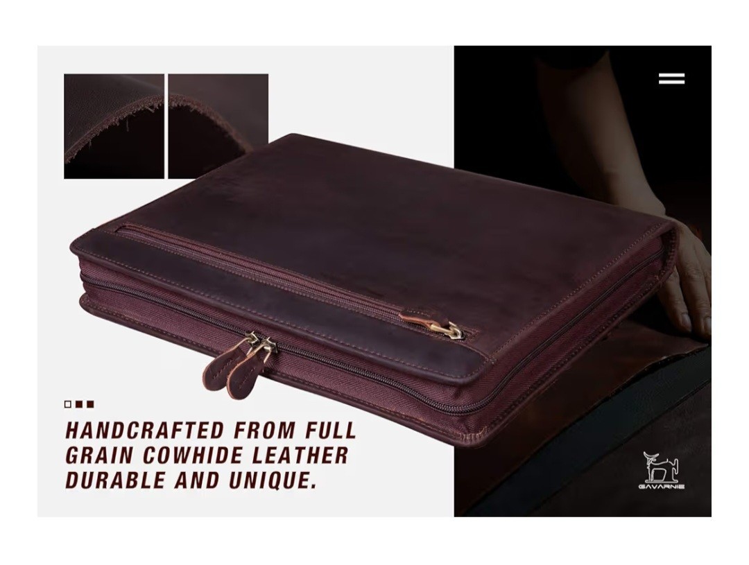 Genuine Leather Professioal Business Portfolio Padfolio Folder with Zipper