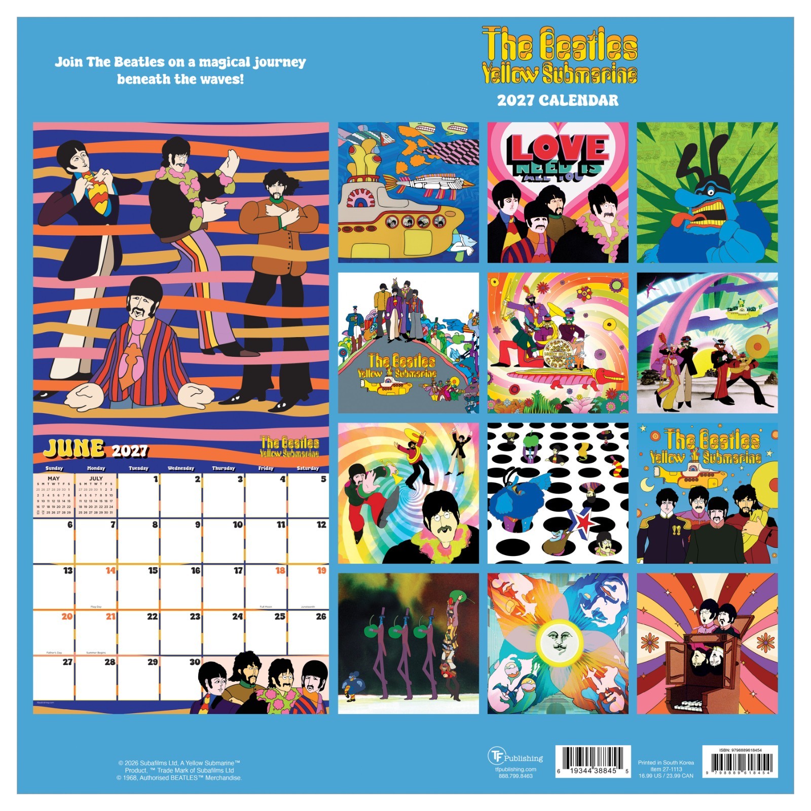 2027 The Beatles: Yellow Submarine Wall Calendar