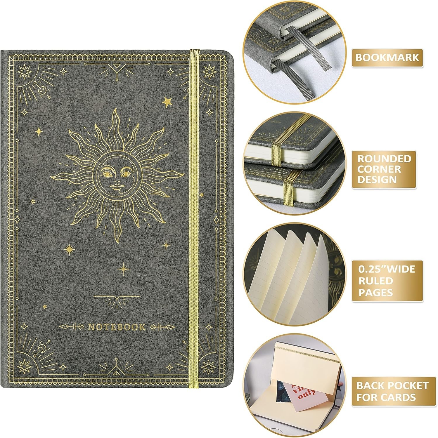 Large Ruled Writing Notebook with Thick Paper – Classic Dark Gray, 5.8”x8.4”