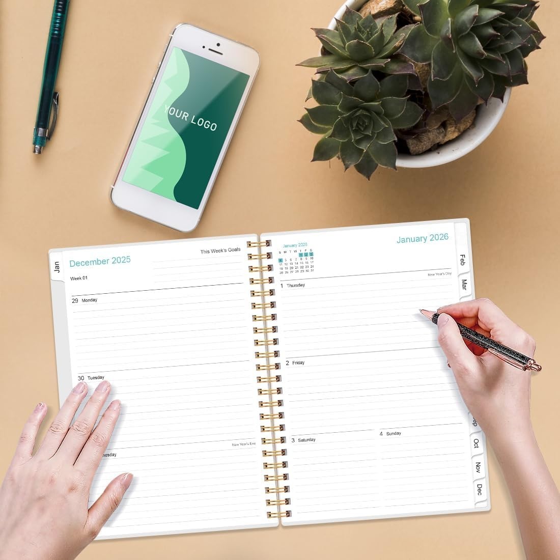 Thick Paper 2026 A5 Planner with Tabs – Monthly & Weekly Layout, Flexible Cover
