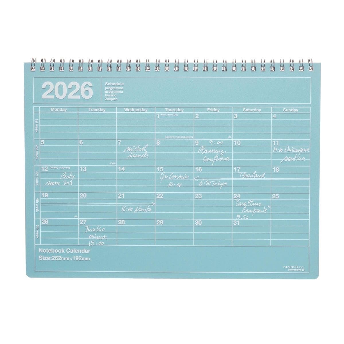 MARK’S 2026 Monthly B5 Calendar Notebook, Blue