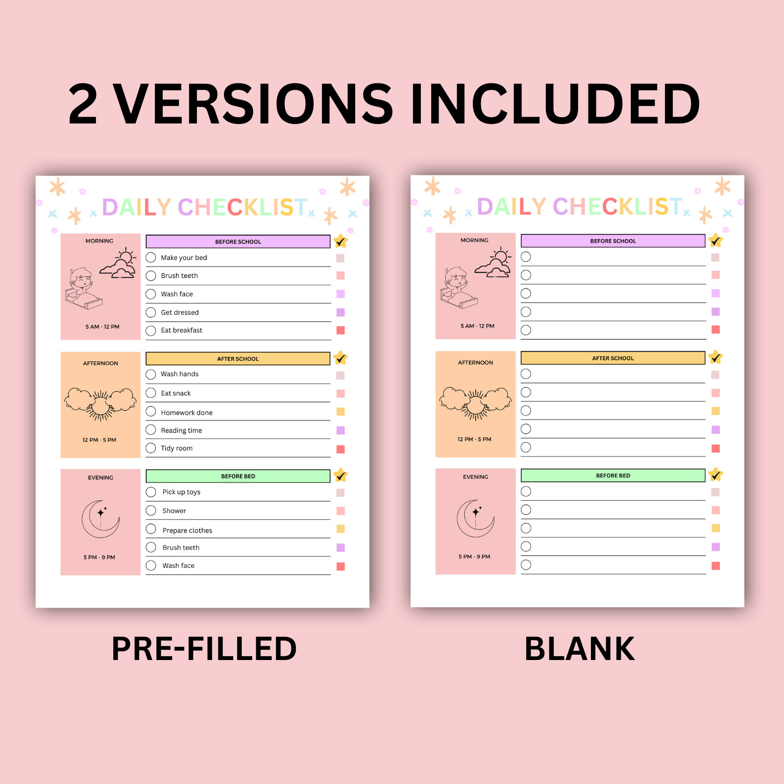 Digital | Daily Checklist, Daily Routine Editable Kids Chart Bundle PDF