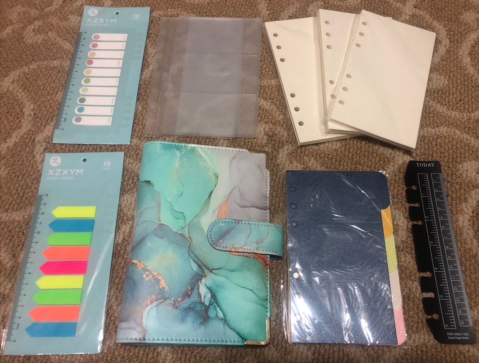 Budget Binder, A6 Marble 6 Ring Planner Organizer Ruler, Paper Packs Sticky Note