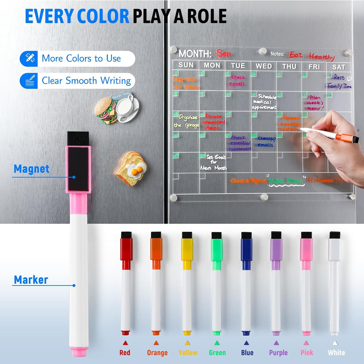 Acrylic Magnetic Fridge Calendar Monthly Planner Dry Erase Board 14.5×11.5