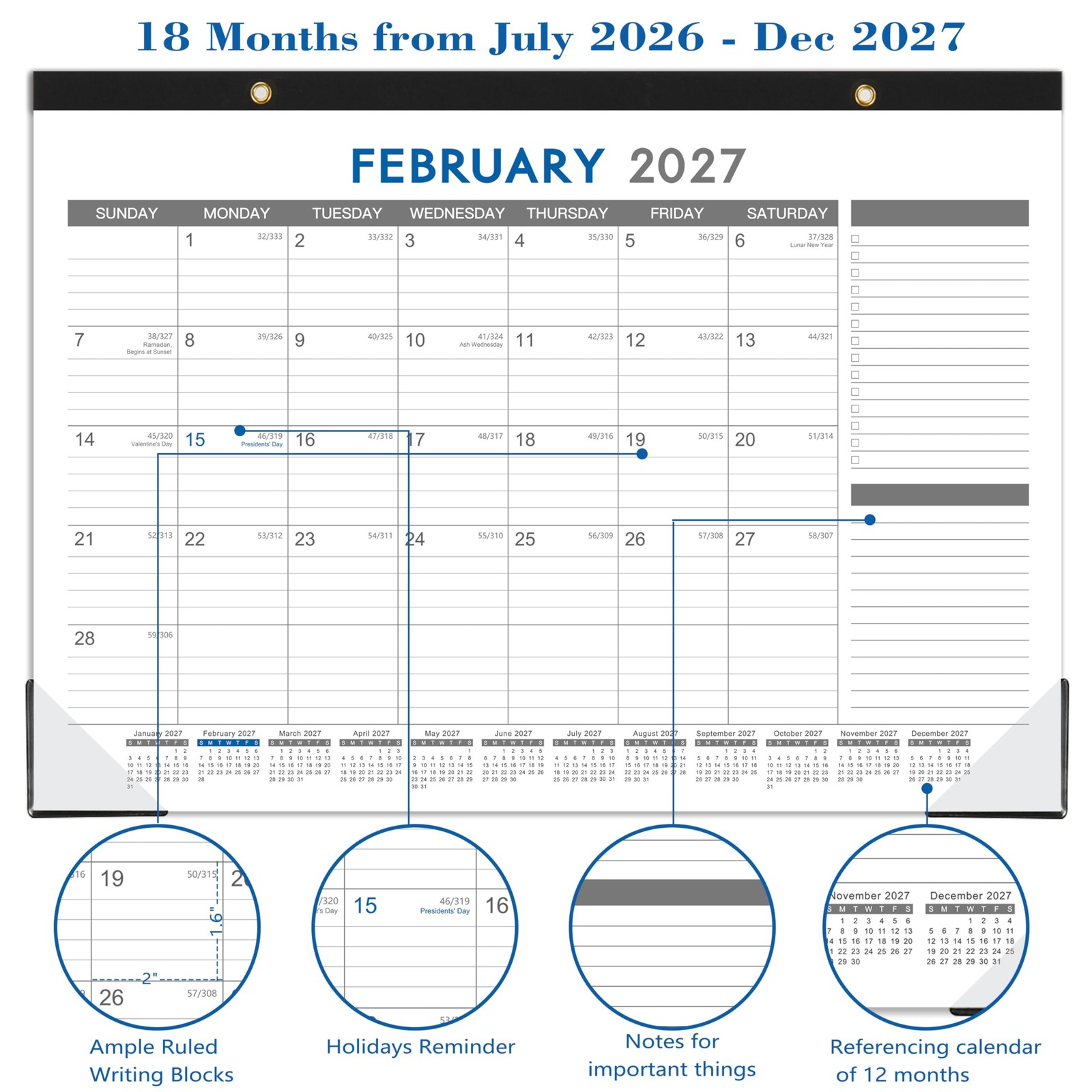 2026-2027 Large Desk Calendar Pad, 18-Month (17″ x 12″) with Corner Protectors