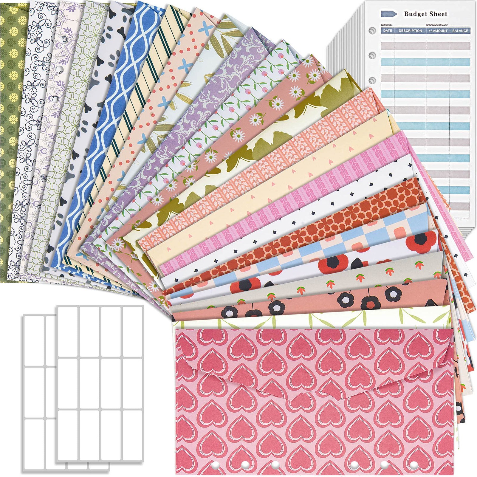 Cash Envelope for Budgeting, 24 Pcs Assorted Colors A6 6-Ring Budget Binder E…
