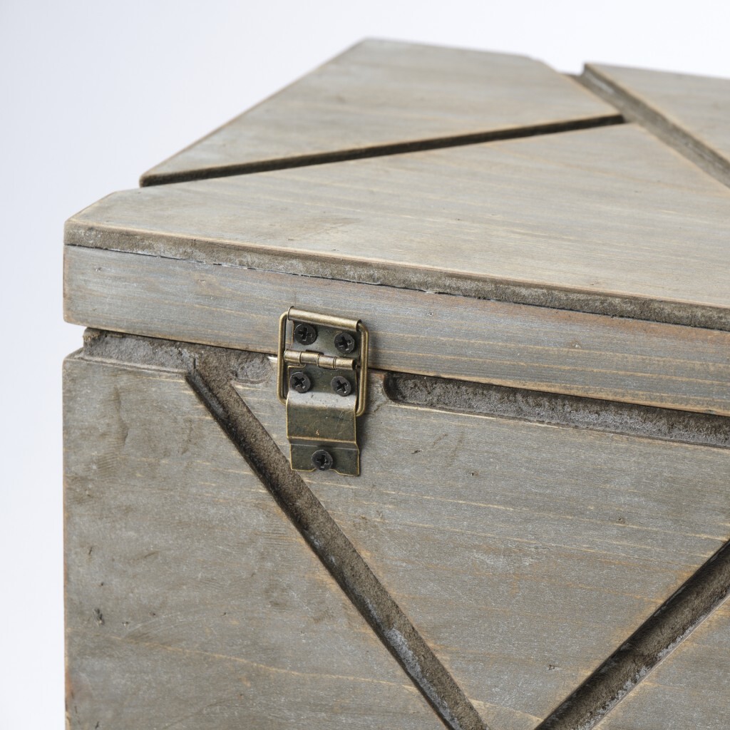 11″ Gray Solid Wood Box With Lid