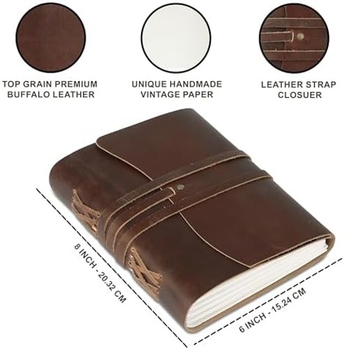 KomalC Dark Tan Leather Journal 8×6 | Handmade Vintage Notebook with Unlined …