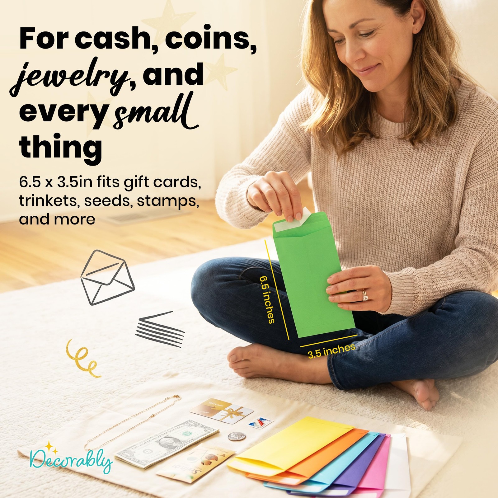 110 Pack Colorful Money Envelopes 6.5 x 3.5in Self-Adhesive Thick 100GSM Cash