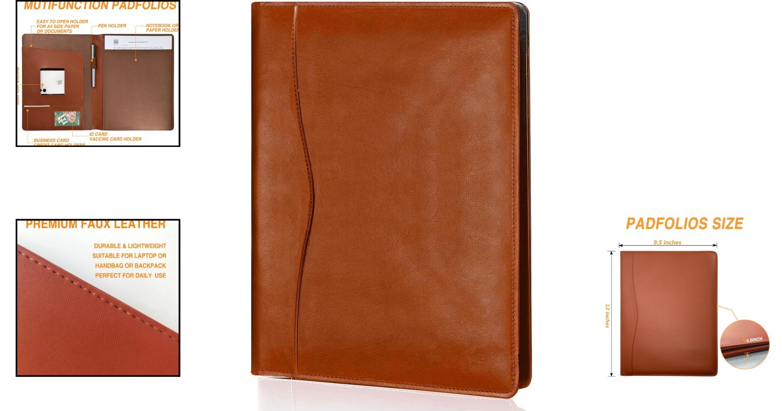 Brown Leather Portfolio Folder Padfolio Business Padfolio Organizer Document