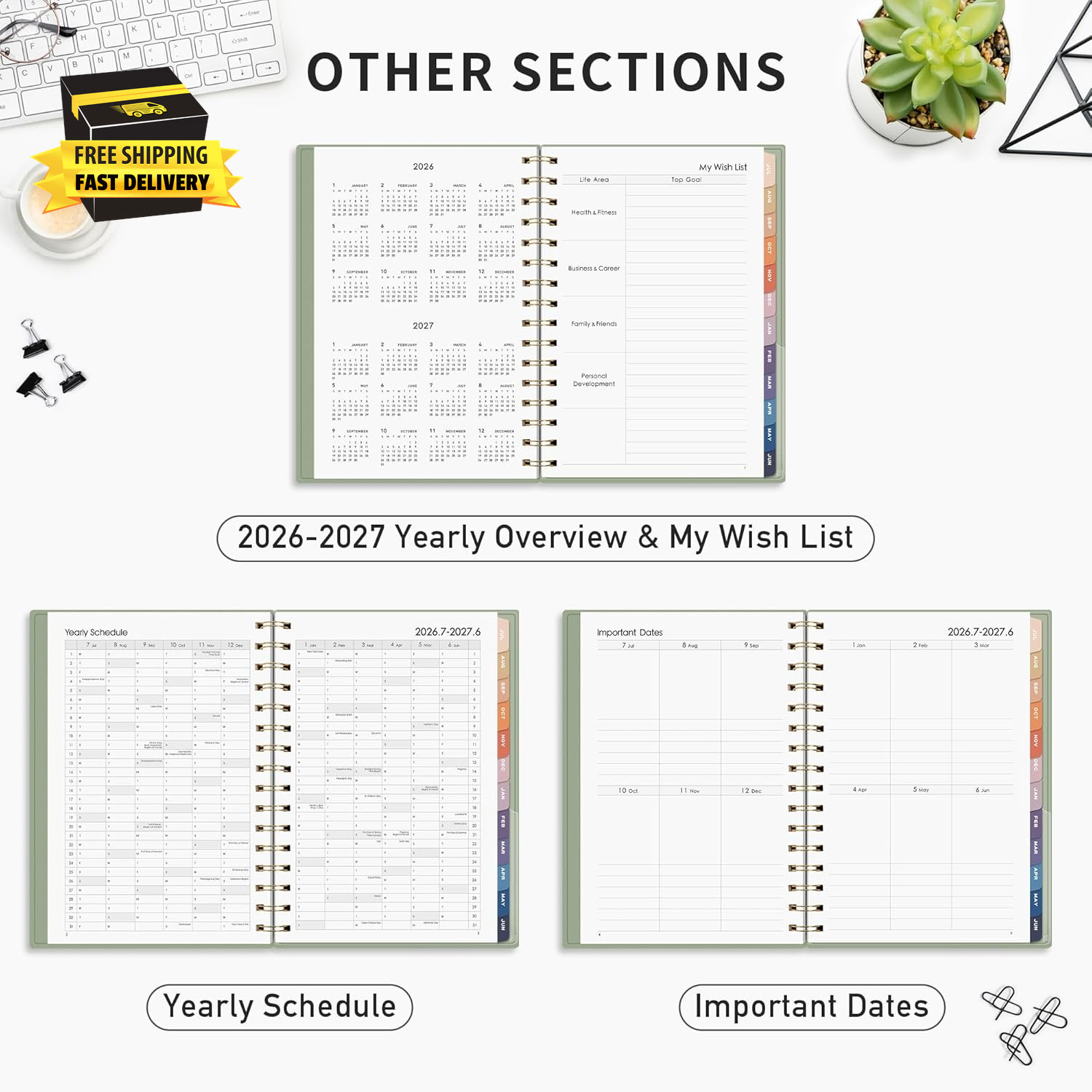 Academic Planner 2026-2027, Weekly and Monthly, July 2026 – June 2027, Medium Si