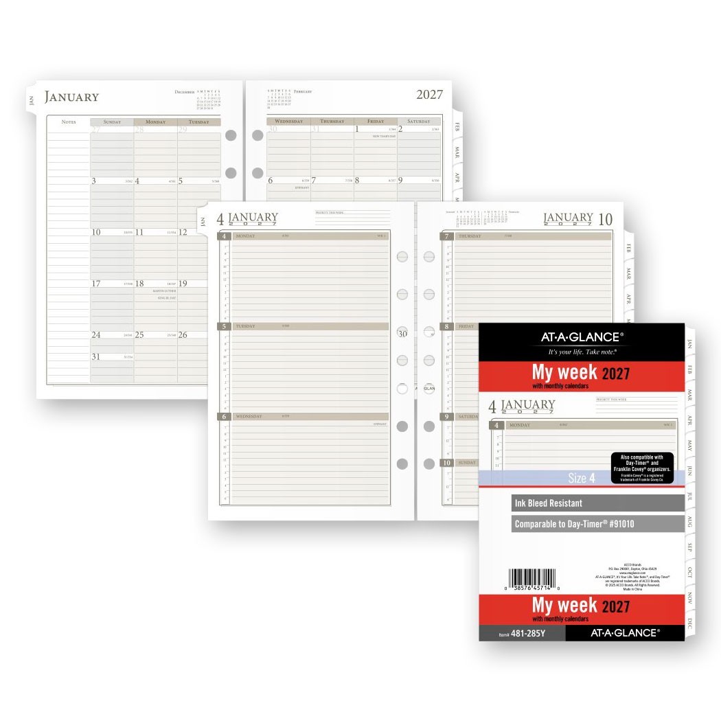At-A-Glance 2027 481-285Y Weekly Monthly Planner Refill, Size 4, 5-1/2 x 8-1/2″