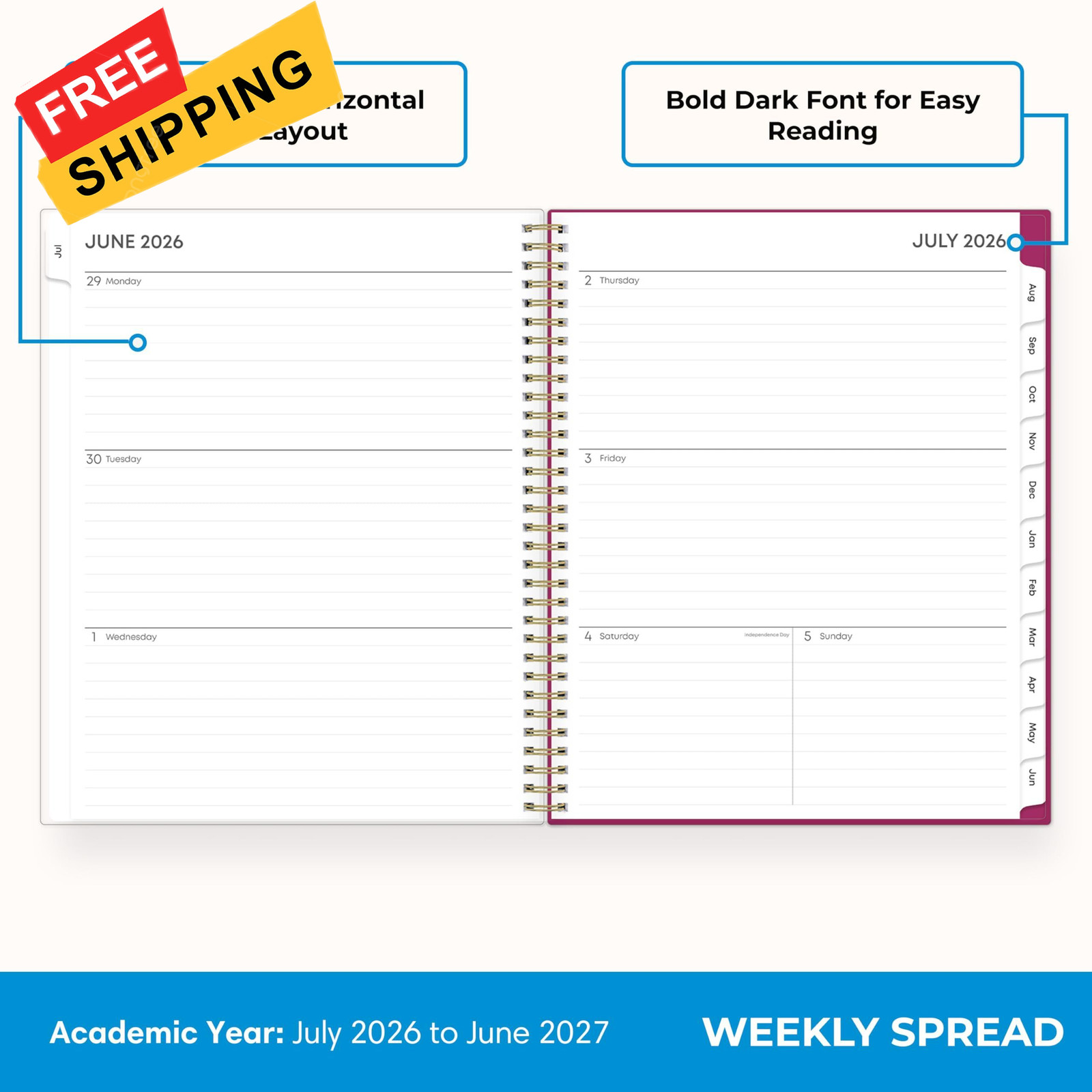 Blue Sky 2026-2027 Weekly and Monthly Academic 8.5″ x 11″, Mahalo- 2026/2027