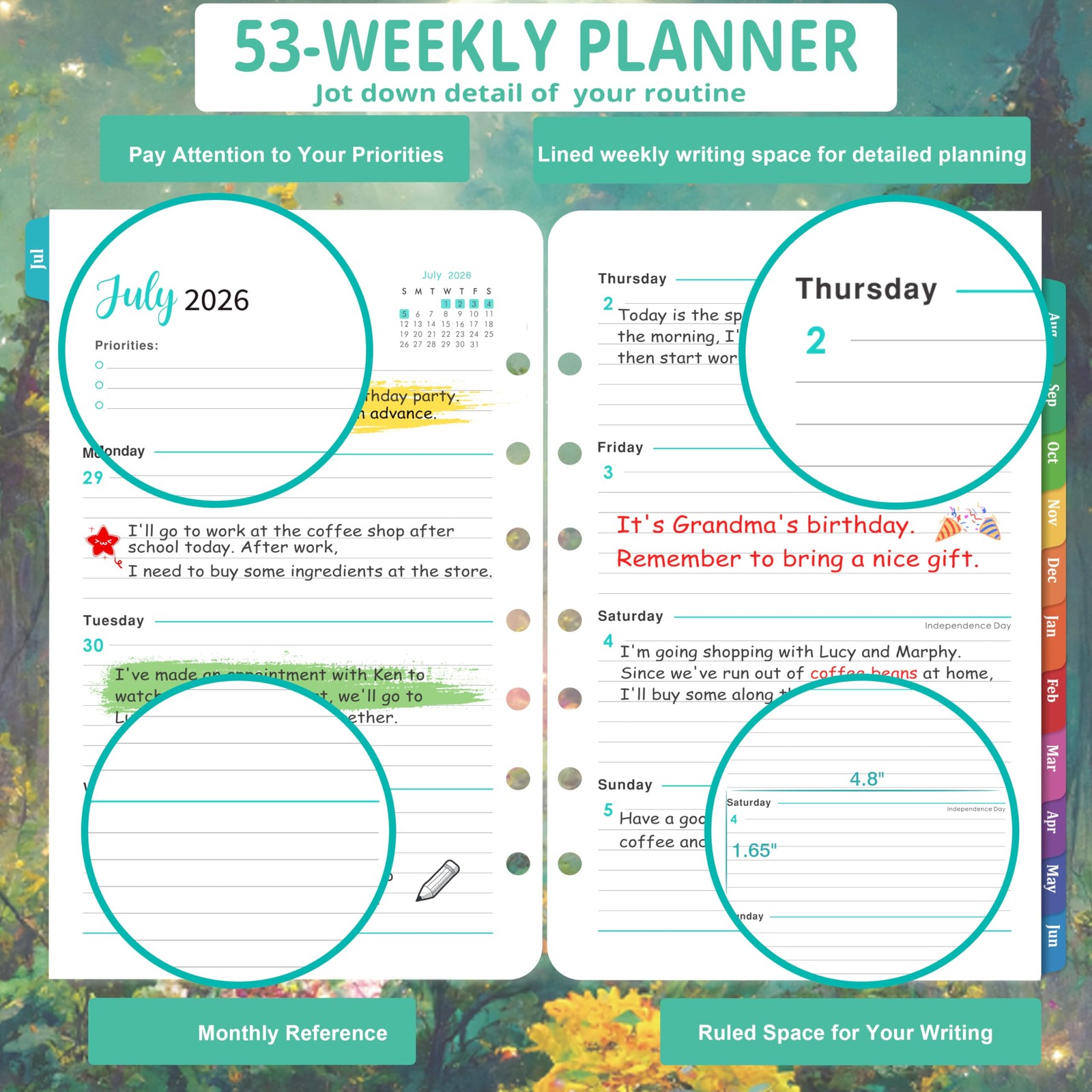 2026 Planner Refills A5 Weekly Monthly Planner Inserts 7~Hole Punched