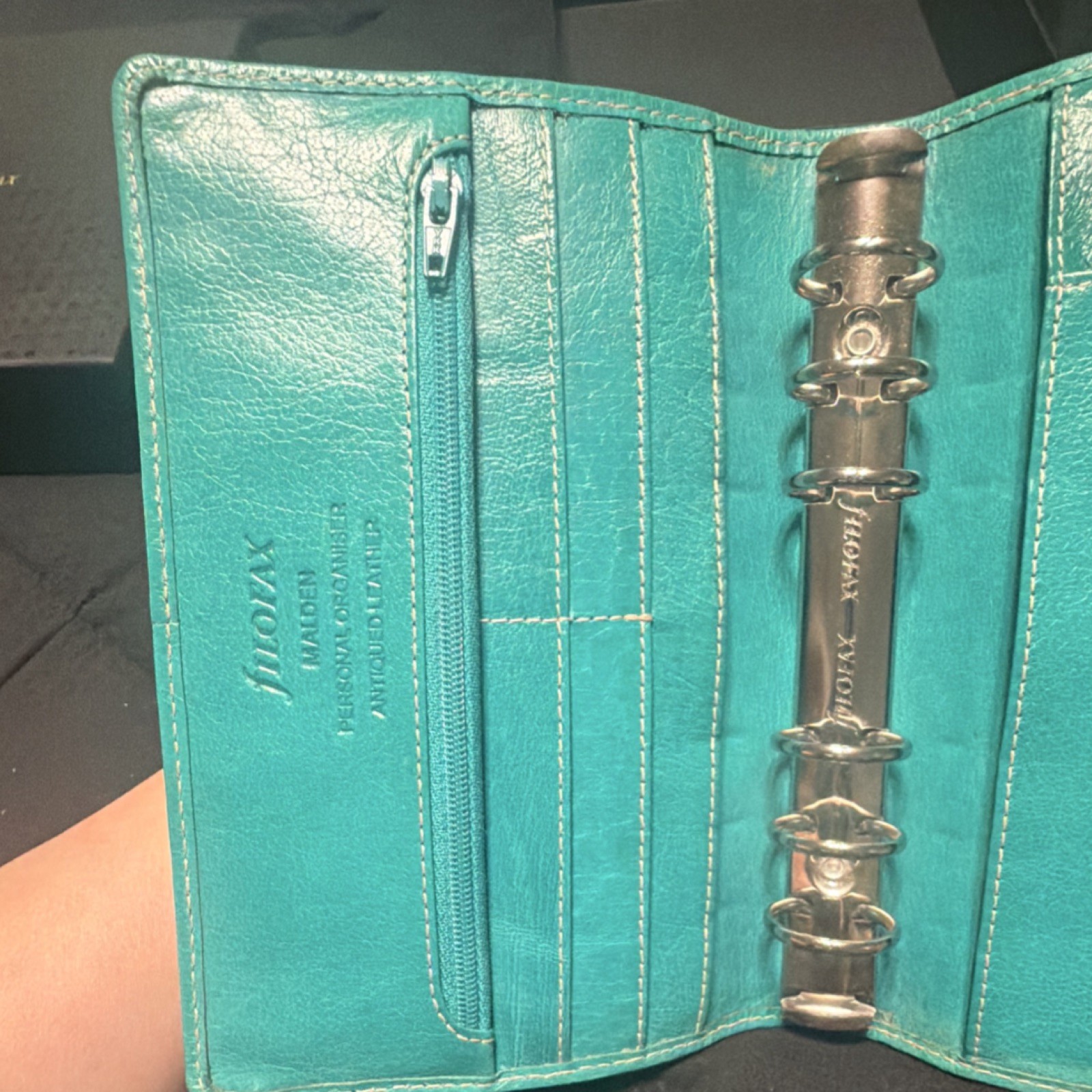 Rare- Filofax Malden AQUA Leather PERSONAL SIZE Organizer Planner