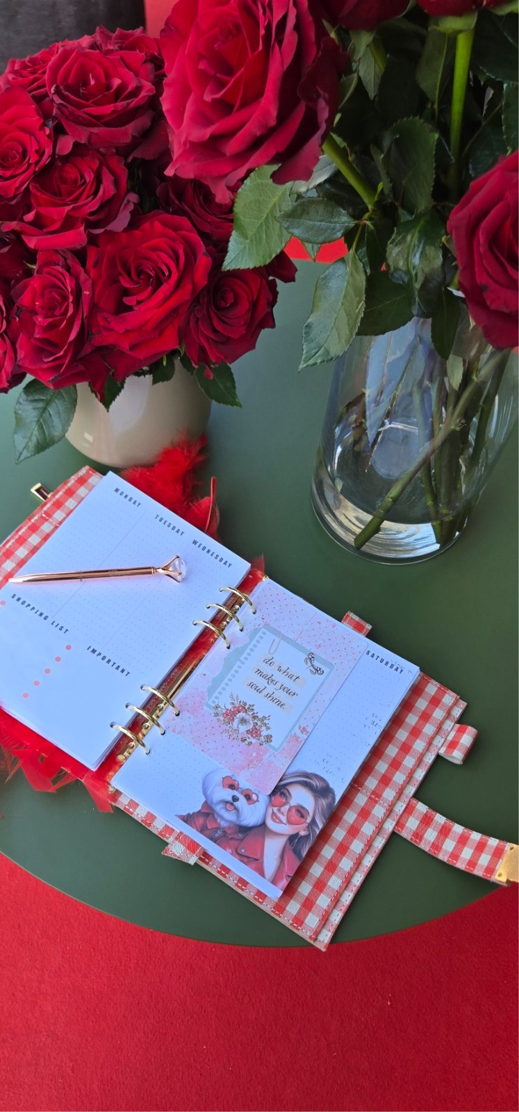 Red Leather notebook cover A5. Red leather weekly planner just 1 in the world