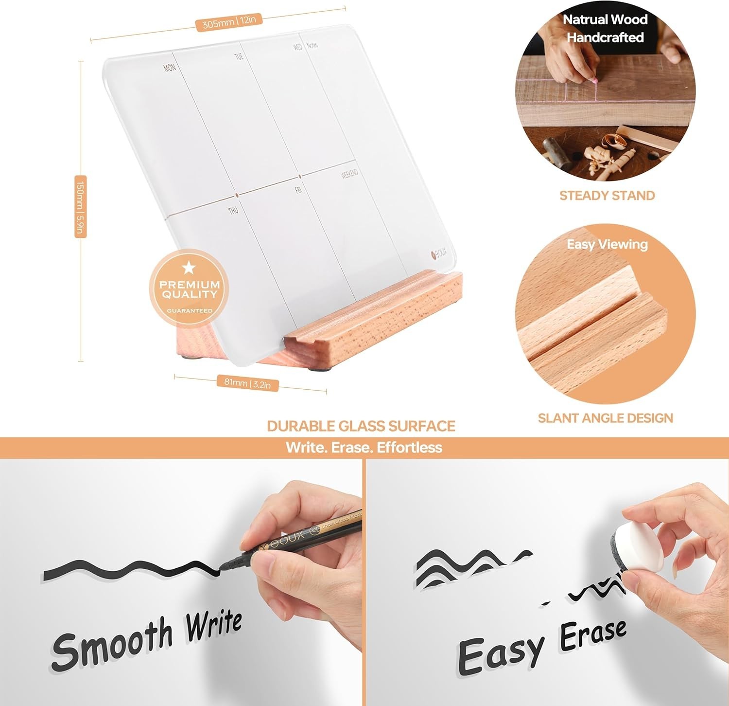 Elegant 12×6 Desktop Glass Weekly Planner Whiteboard – Includes Marker & Eraser