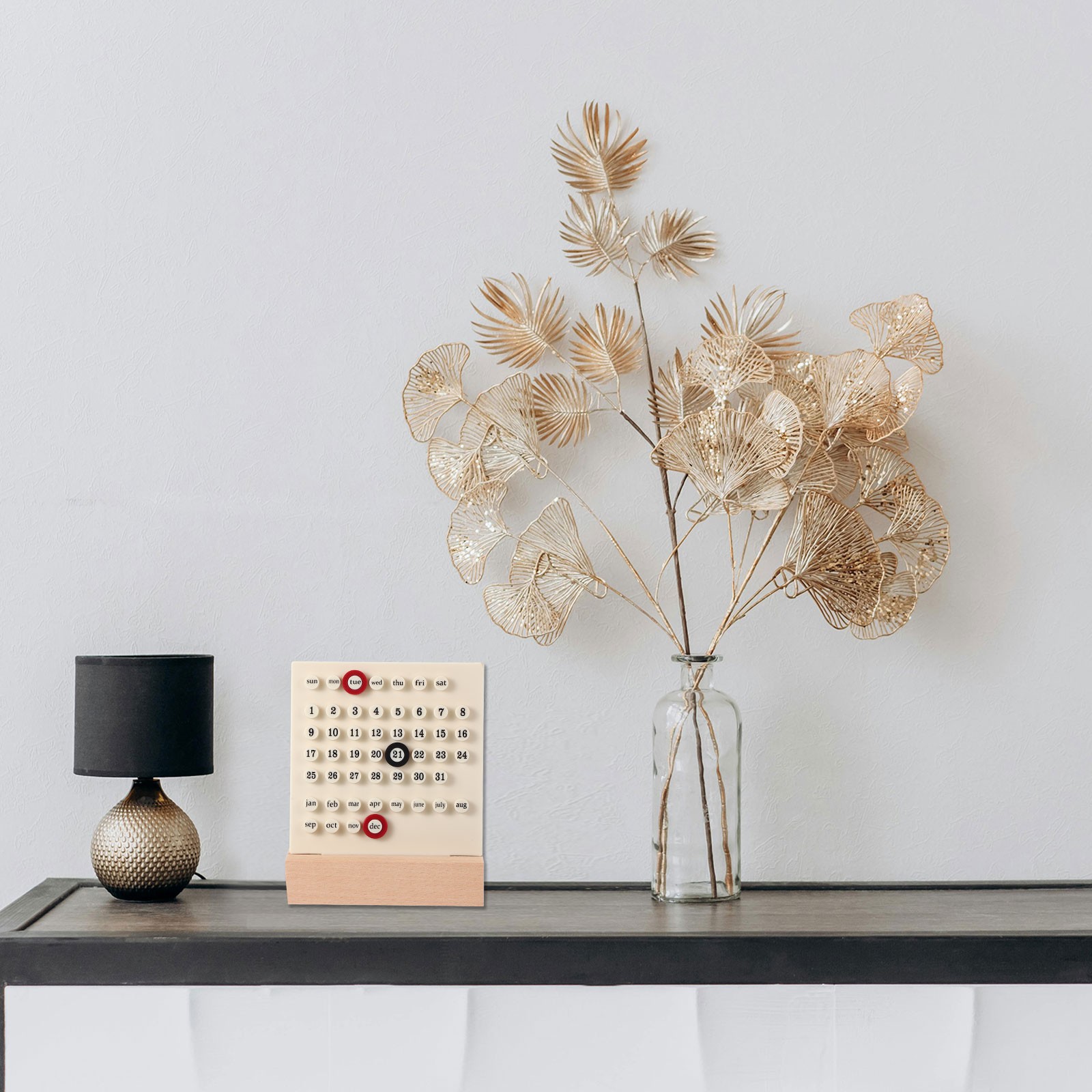 Wood Perpetual Calendar, Desktop Acrylic Calendar Stand Wooden, Beige
