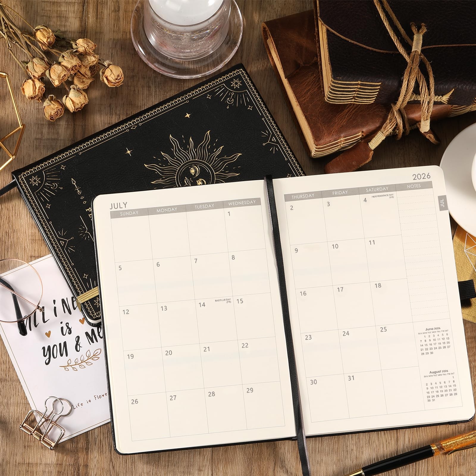 Planner 2026-2027 – Academic 2026-2027, 5.75 x 8.25 inches, Black Sun