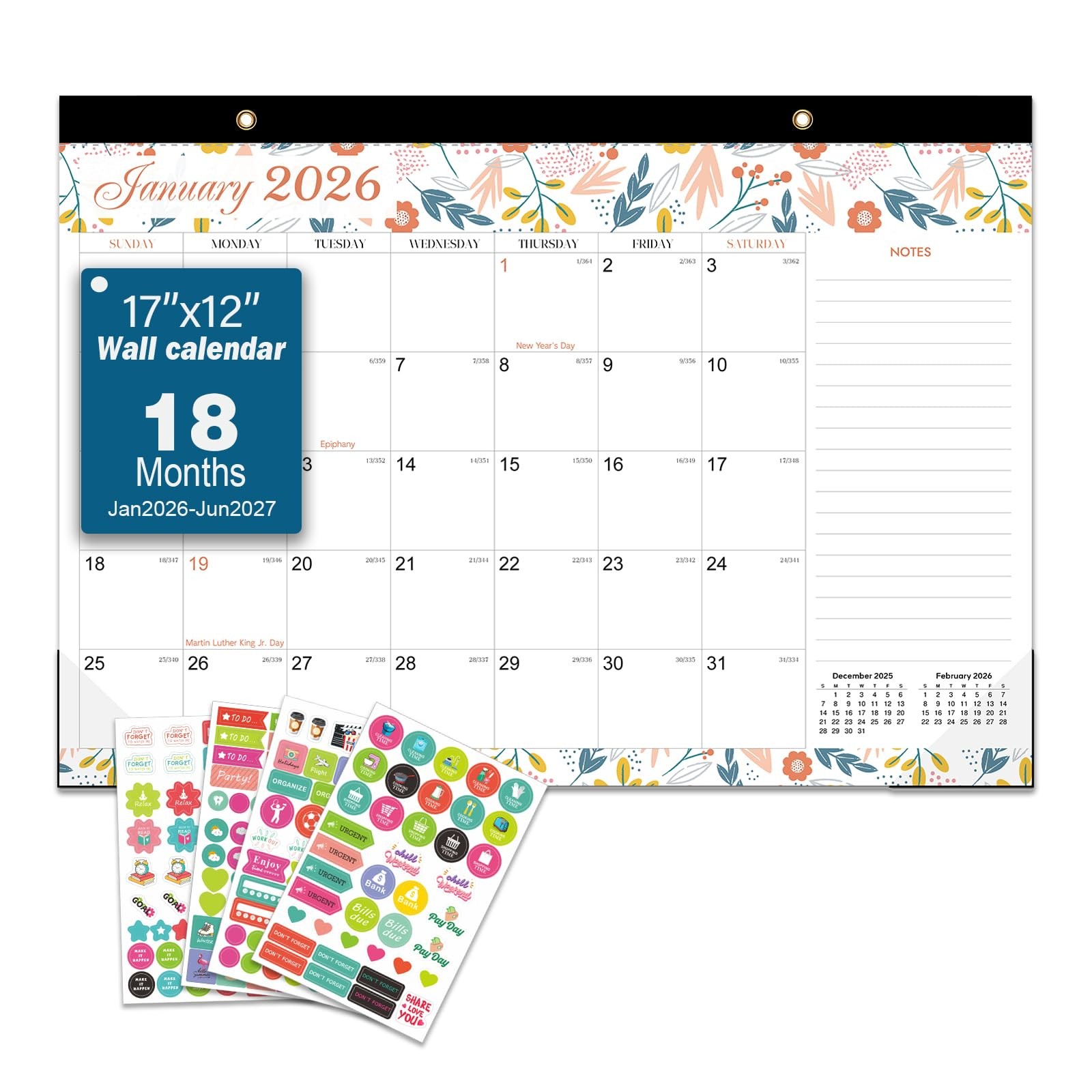 DESEN 2026-2027 Desk Calendar , Jan 2026-Jun 2027, 17″x12″ Large Size , Color