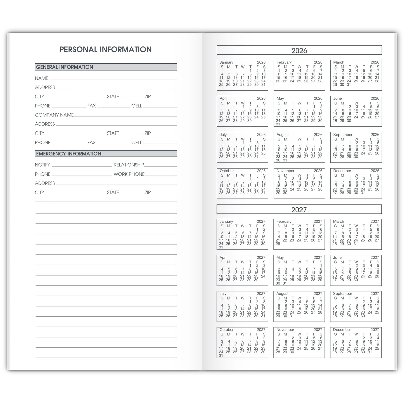 2026 Monthly Planner Refill for 70-064, 3-1/2″ x 6″, Pocket Size (709061026)