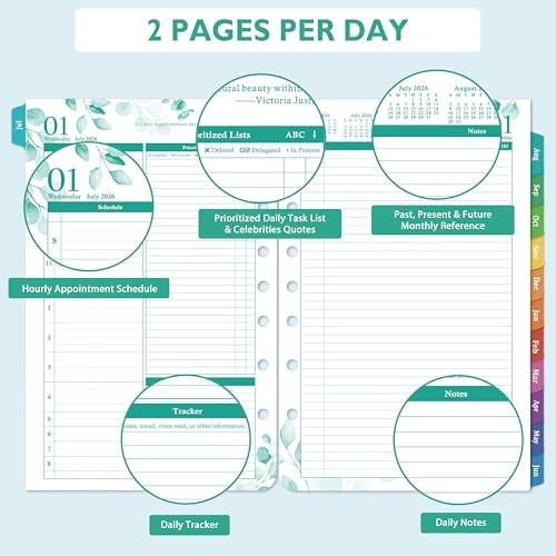 2026-2027 Daily Planner Refills – Two Pages Per Day, 5.5″ x 8.4″, Ring-Bound Org