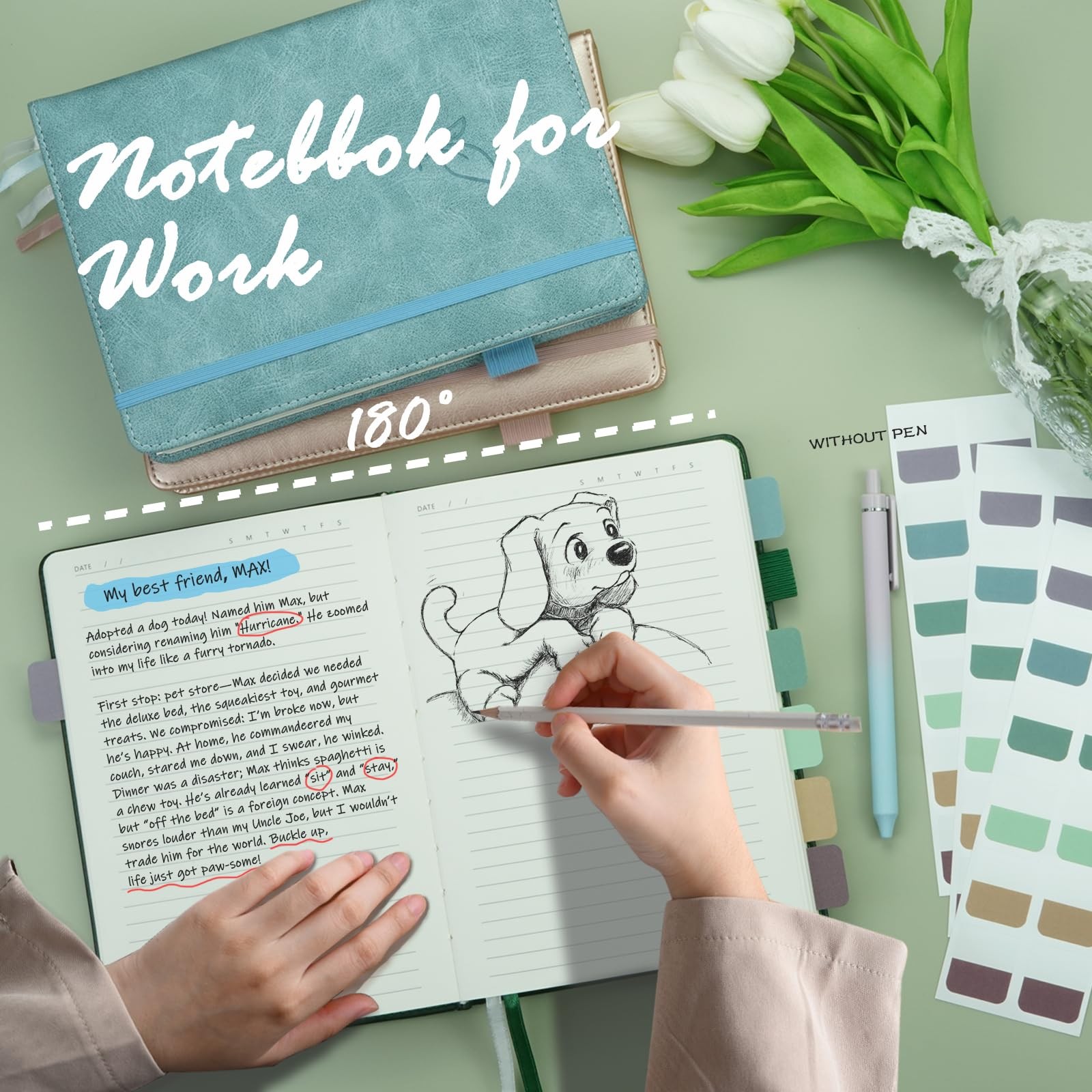 Lined Journal Notebook 400 Pages Thick Journal for Writing A5 Hardcover Leathe