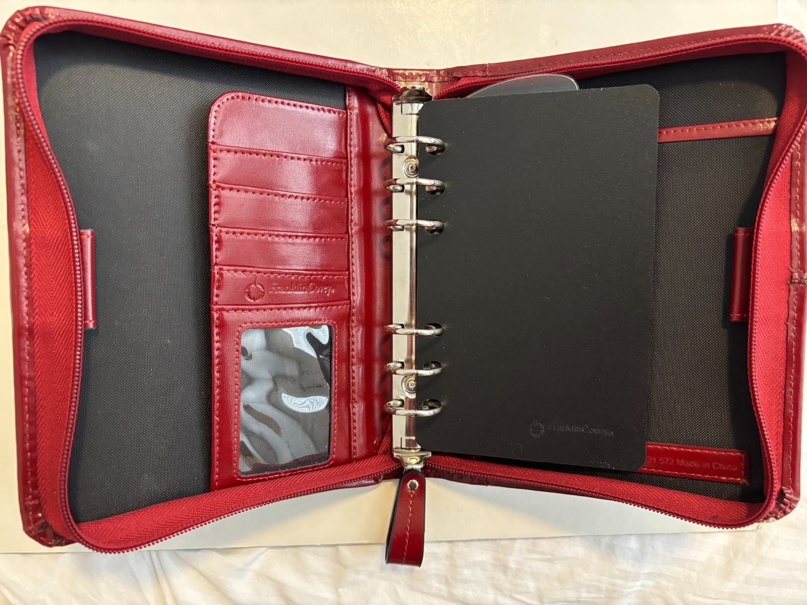Franklin Covey Red Simulated Leather Zipper Binder for Compact Planner, Used