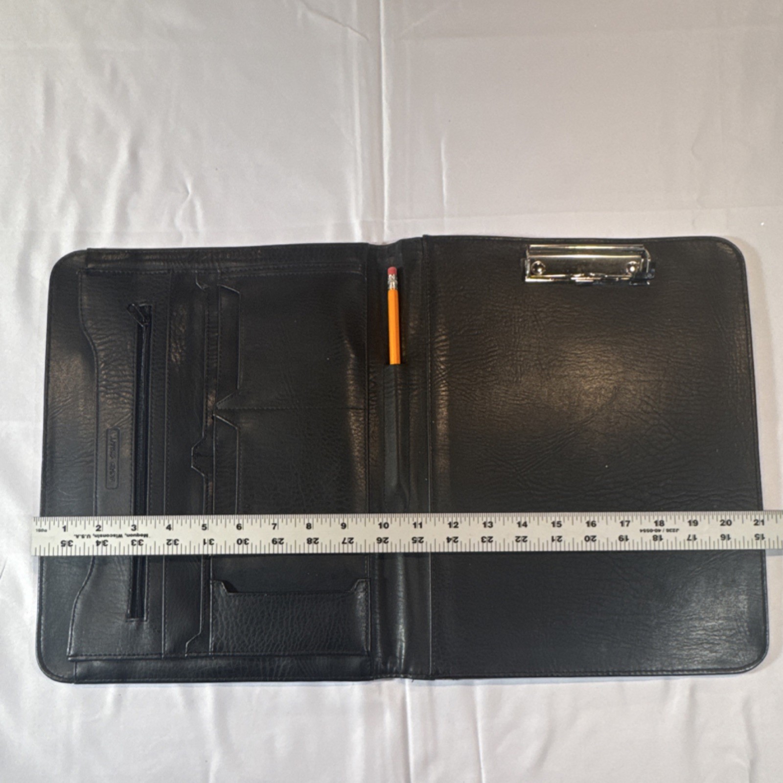 Day-Timer Black Leather Large Organizer Zippered Folio Notepad Pencil Holder