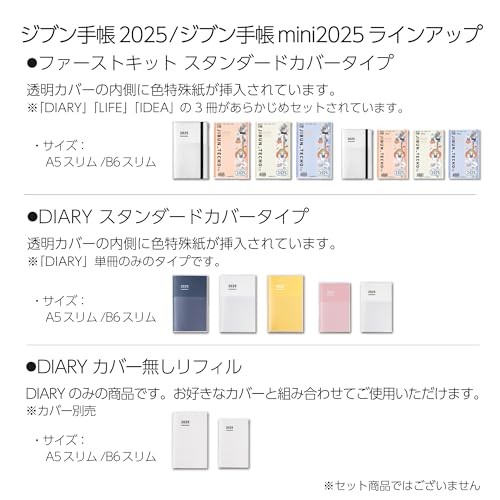 Jibun Notebook mini DIARY 2025 Monthly Weekly B6 Slim White Ni-JCMD1W-25