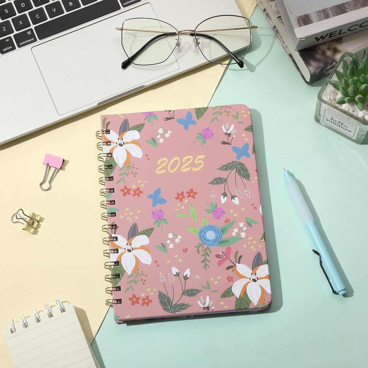 2025 Weekly /Monthly spiral planner, appointment book -6.4″x8.5″ – pink color